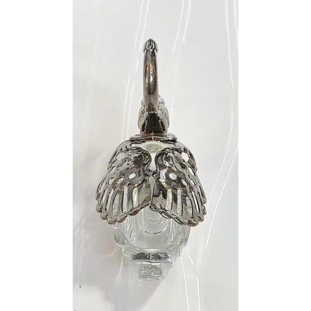 Vintage 1950s Glass Swan Salt Cellar, Silver Wings, Ring/Trinket DIsh - Picture 4 of 7